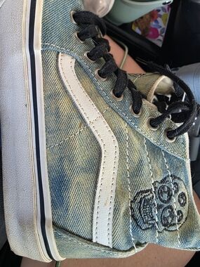 Vans Sk8-Hi Tapered Denim Embroidery Skull High Top Sneakers Men 5 / Women 6.5